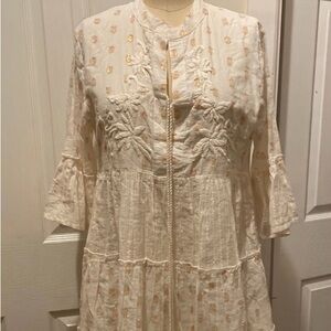 DEBBIE KATZ Cream Embroidered Boho Dress